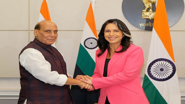 Rajnath Singh discusses with Tulsi Gabbard