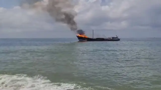 ship catches fire